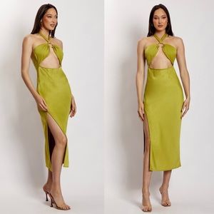 NWT Meshki ‘Harriet’ Green Satin Midi Dress - High Slit